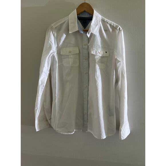 Tommy Hilfiger 100% Cotton Button Down Dress Shirt Sheer White Size Medium - Picture 1 of 9